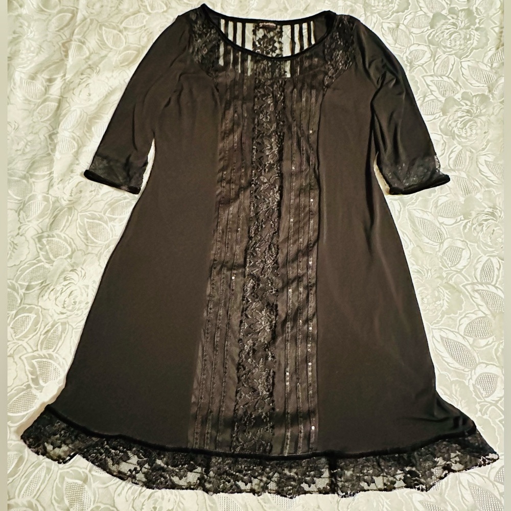 Elegant Black Lace-Trim dress
